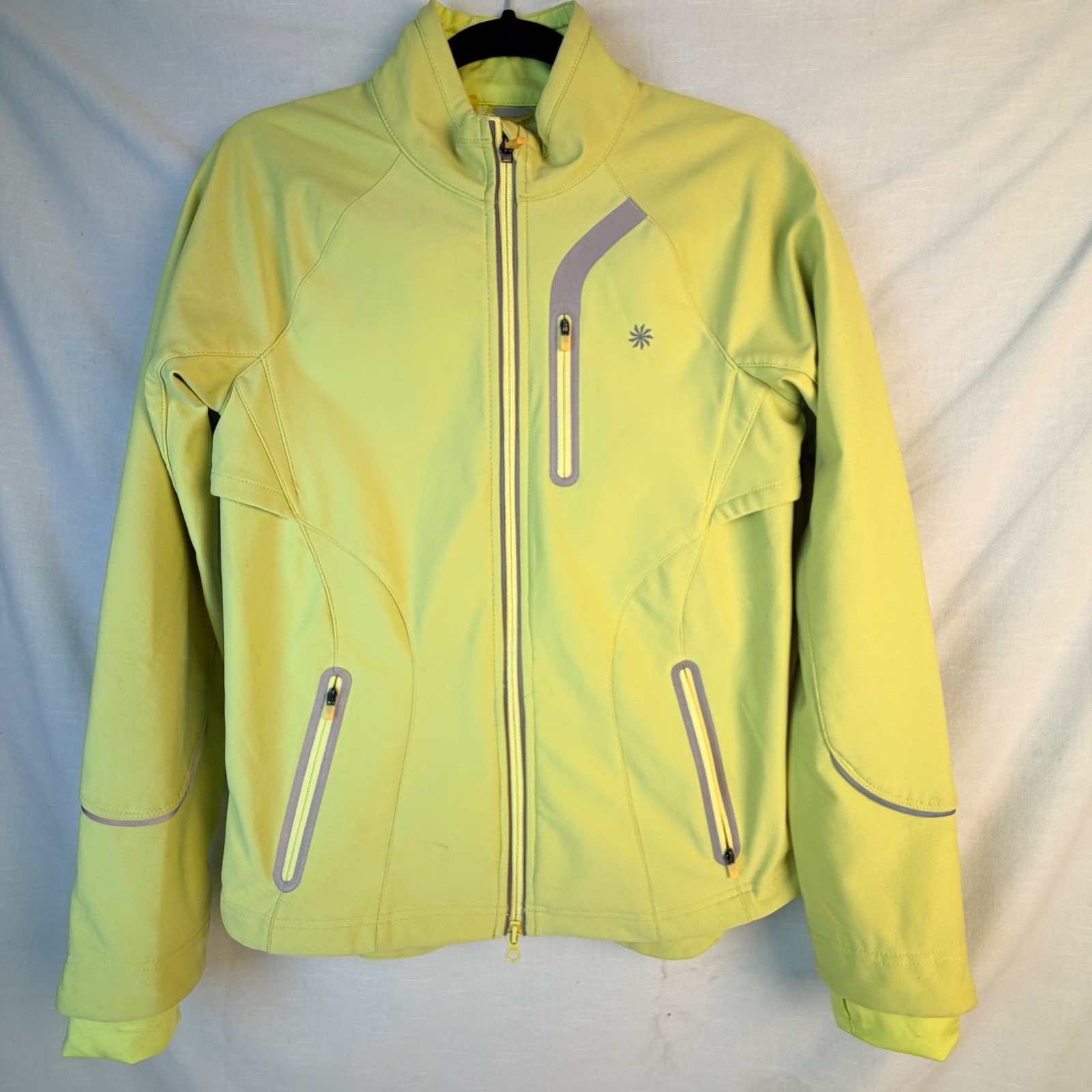 Athleta Womens Neon Lime Green Softshell Cycling Jacket Reflective Zip 790931 M